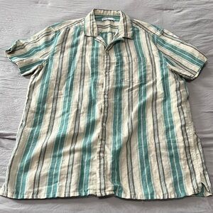 Sonoma Striped Linen/Cotton Blend Short Sleeve Button Down
